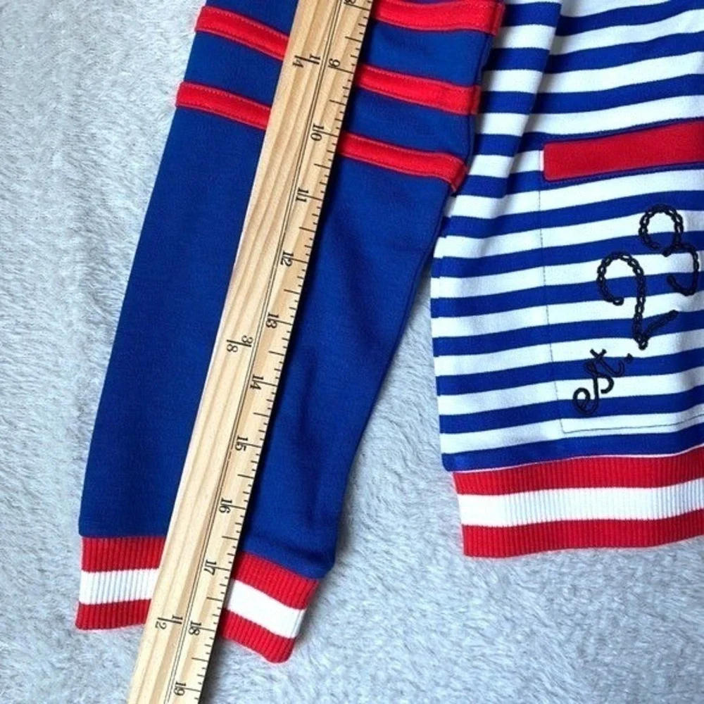 Finding Foxtale Girls Varsity Bomber Jacket‎ 8 Navy Striped Strawberry Blokecore